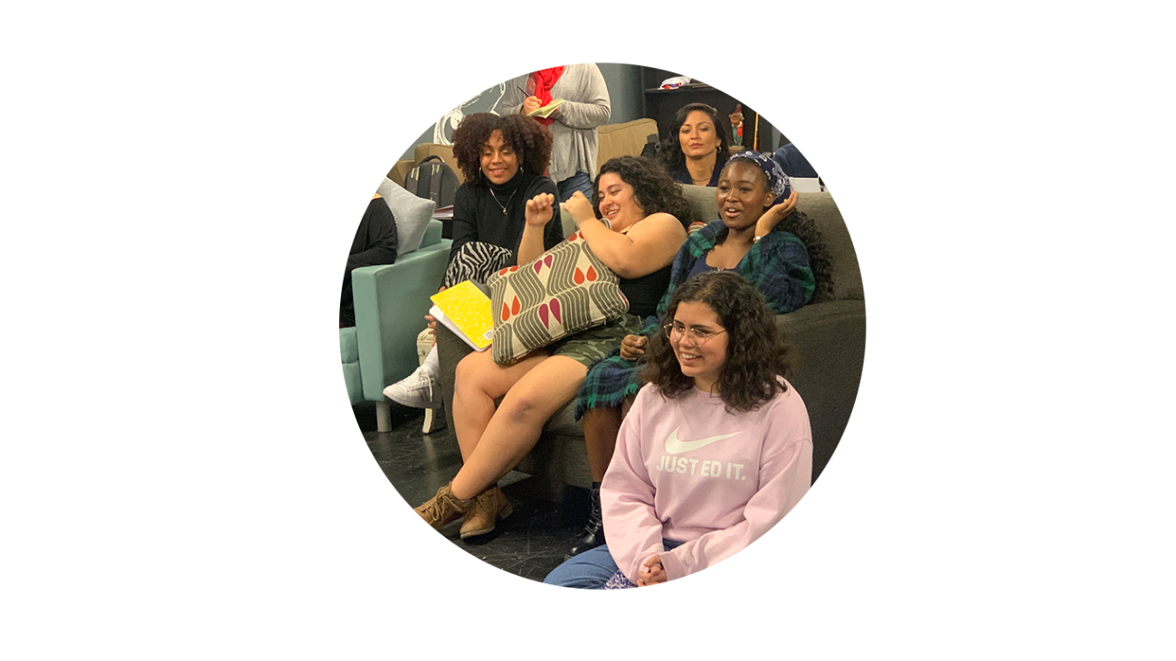 Students gather to share stories.