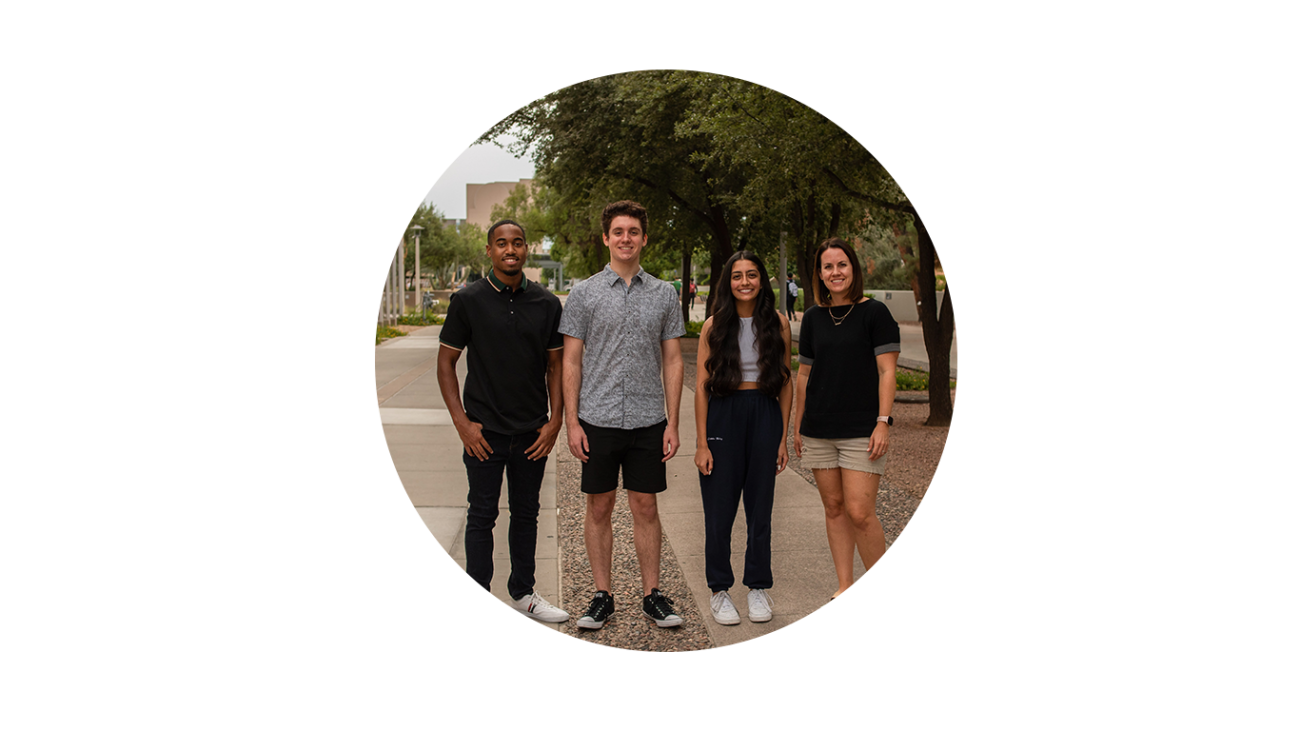 Four students pose for a picture on ASU's Tempe campus.